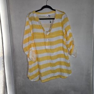 Kaktus Yellow and White Relaxed Buttoned Tunic
